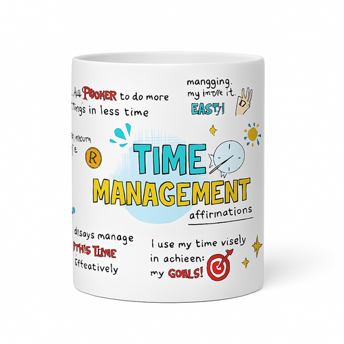Time Management Affirmation Mug – Motivational Ceramic Coffee Cup with